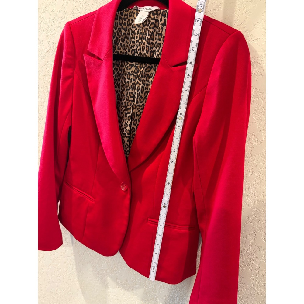 White House Black Market Red Leopard Lining Single Button Blazer Jacket Womens 4 - Picture 5 of 7